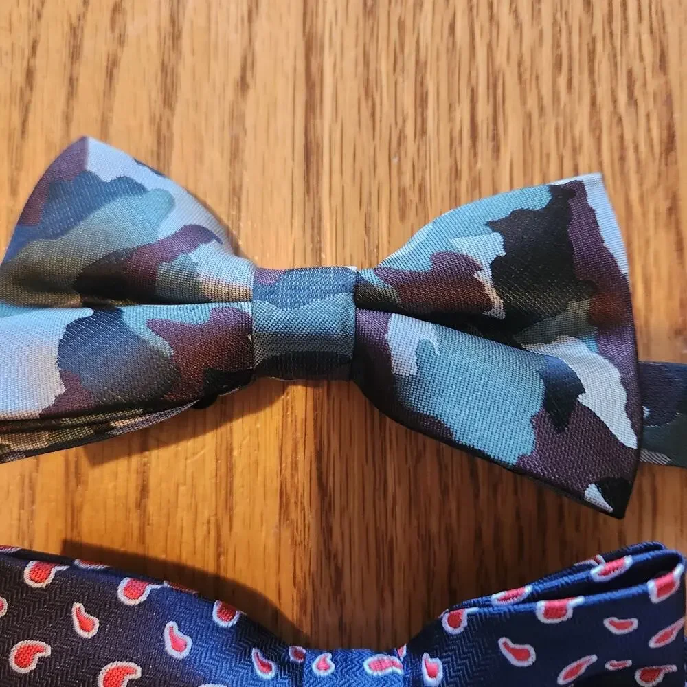 3 Men Camouflage Paisley Jacquard Bowtie Pre-tied Wedding Bow Tie Adjustable